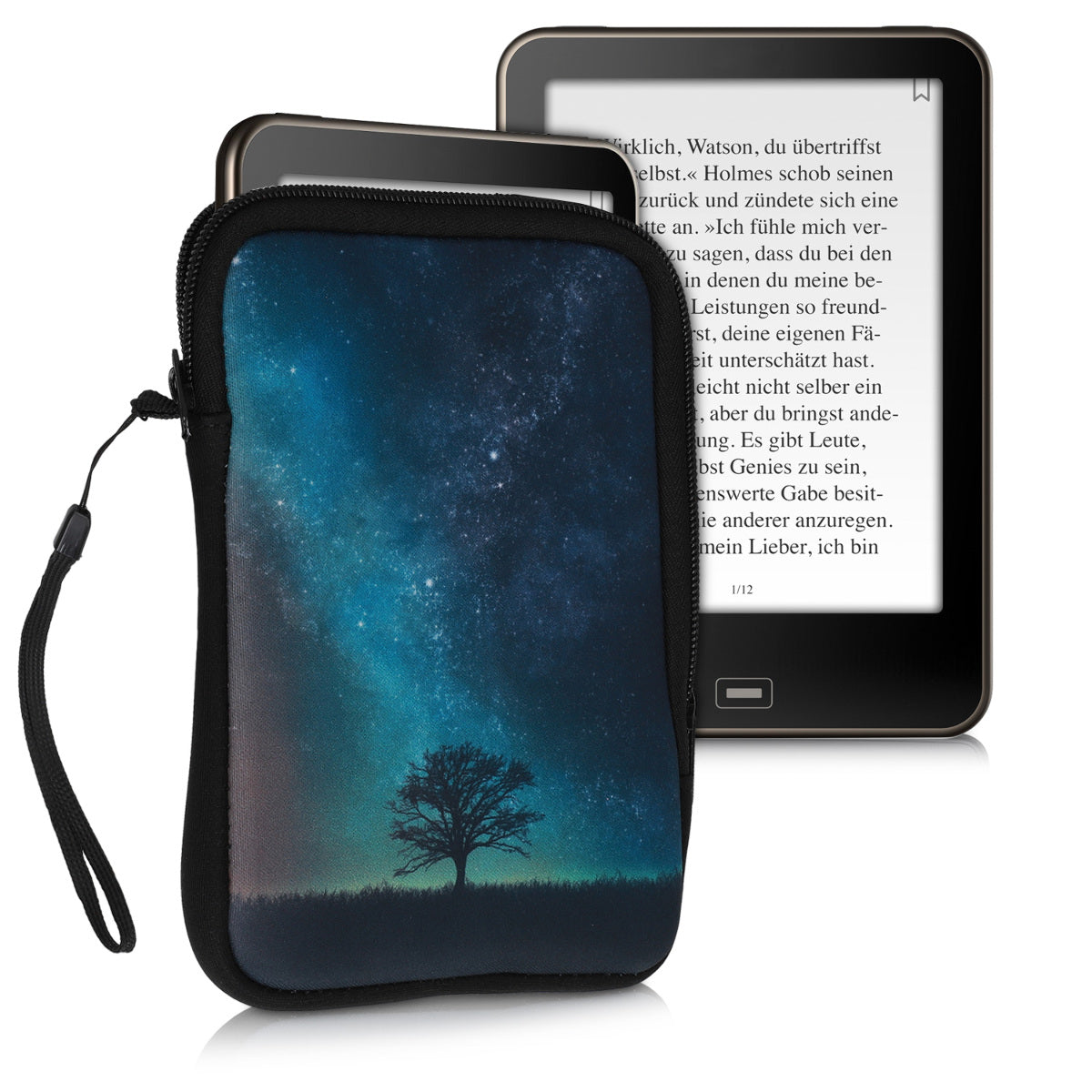 kwmobile Bag for eReader Protective Case Galaxy Tree Meadow 17 x 12 x 2 cm Inner Dimensions