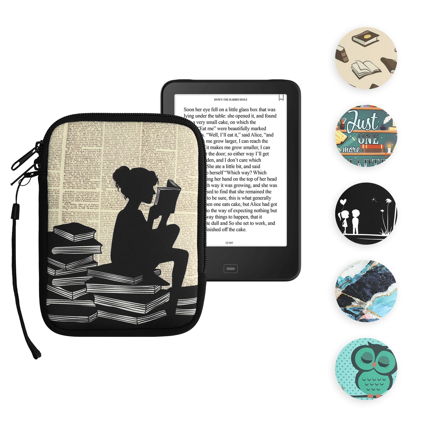 kwmobile Tasche für eReader - Neopren Hülle Schutzhülle Tarot Karten Dunkelblau Gelb Schwarz - 17 x 12 x 2 cm Innenmaße Dunkelblau  [dsg26]