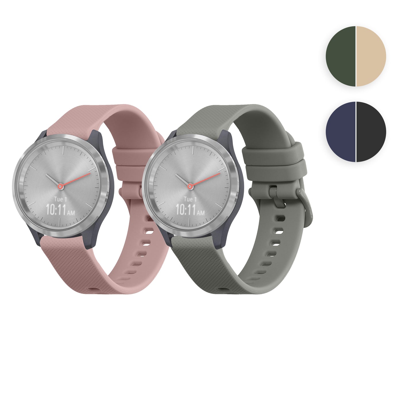 kwmobile 2x Uhrenarmband für Garmin vivomove 3S / vivoactive 4S Armband - Fitnesstracker Band Set aus TPU Silikon - Ersatzarmband Smartwatch - Dunkelgrün Beige Dunkelgrün  
