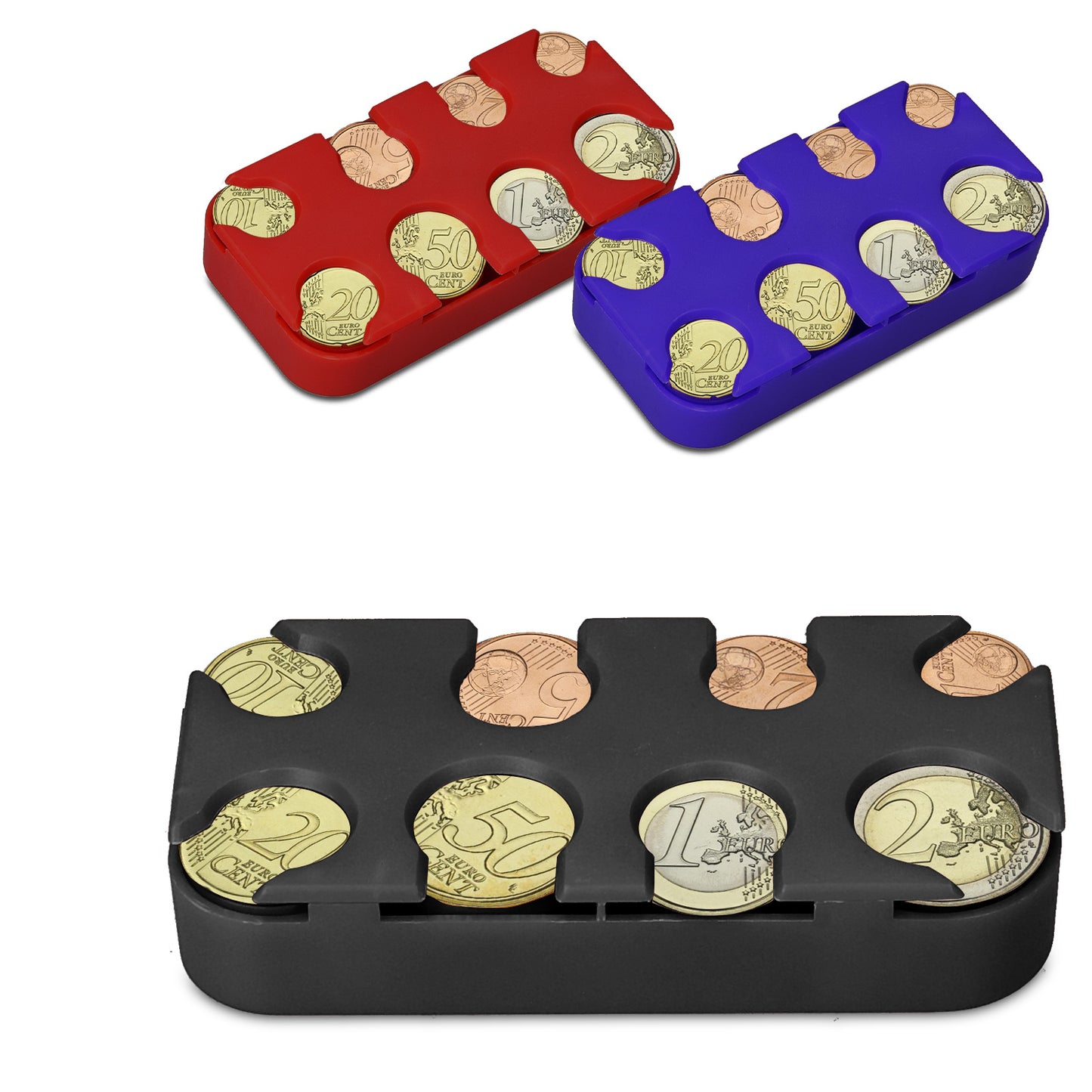 kwmobile Coin Box for Euro Coins - 8 Compartments from 1 Cent to 2 Euro - Coin Holder Coin Collector - Coin Dispenser Sorter