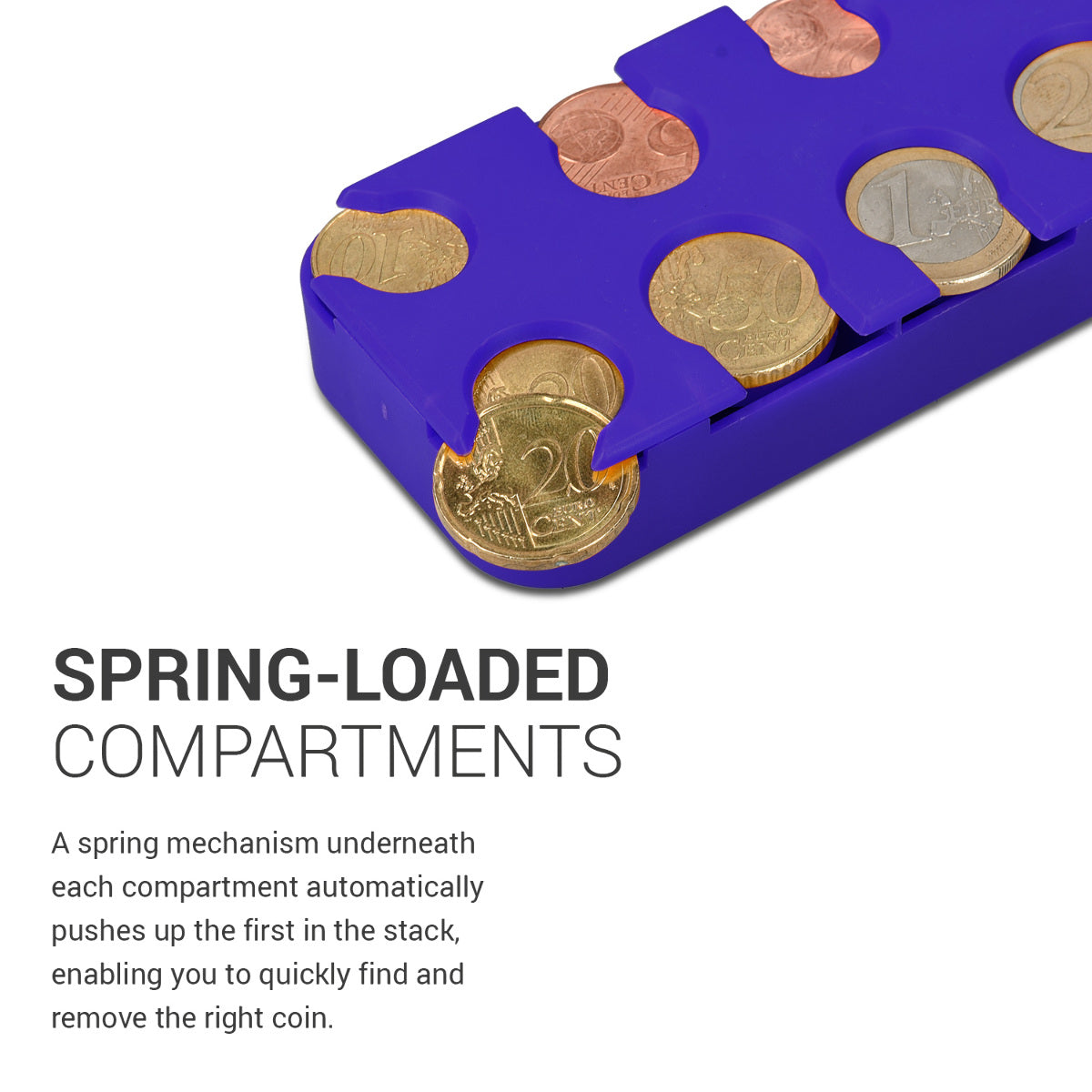 kwmobile Coin Box for Euro Coins - 8 Compartments from 1 Cent to 2 Euro - Coin Holder Coin Collector - Coin Dispenser Sorter