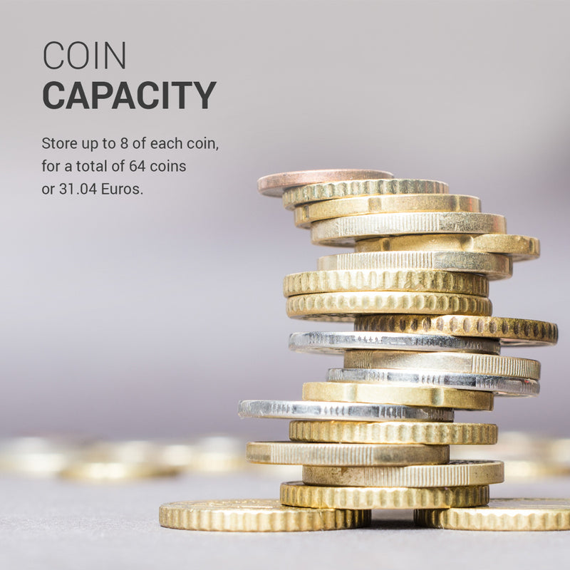 kwmobile Coin Box for Euro Coins - 8 Compartments from 1 Cent to 2 Euro - Coin Holder Coin Collector - Coin Dispenser Sorter