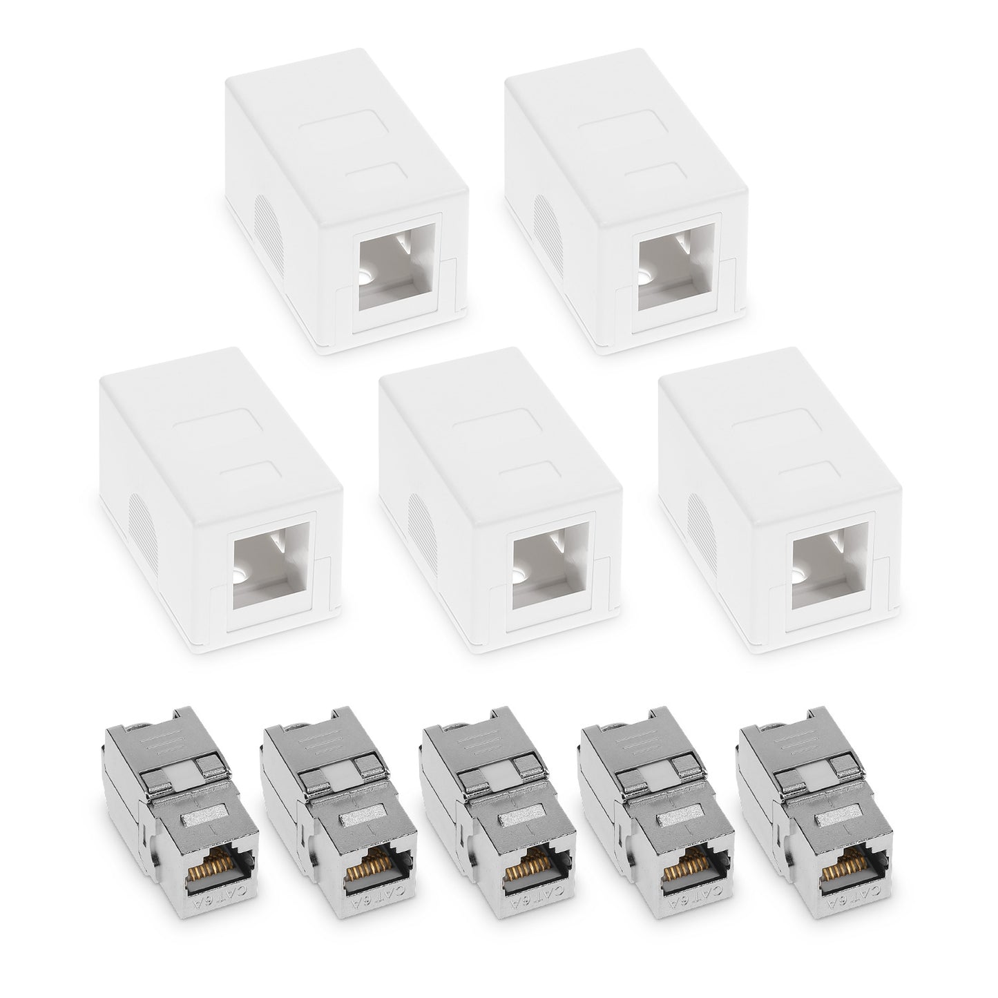 Surface-mount network jack with Keystone module