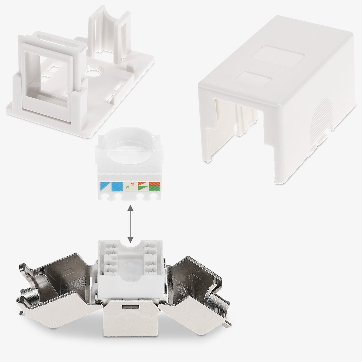 Surface-mount network jack with Keystone module