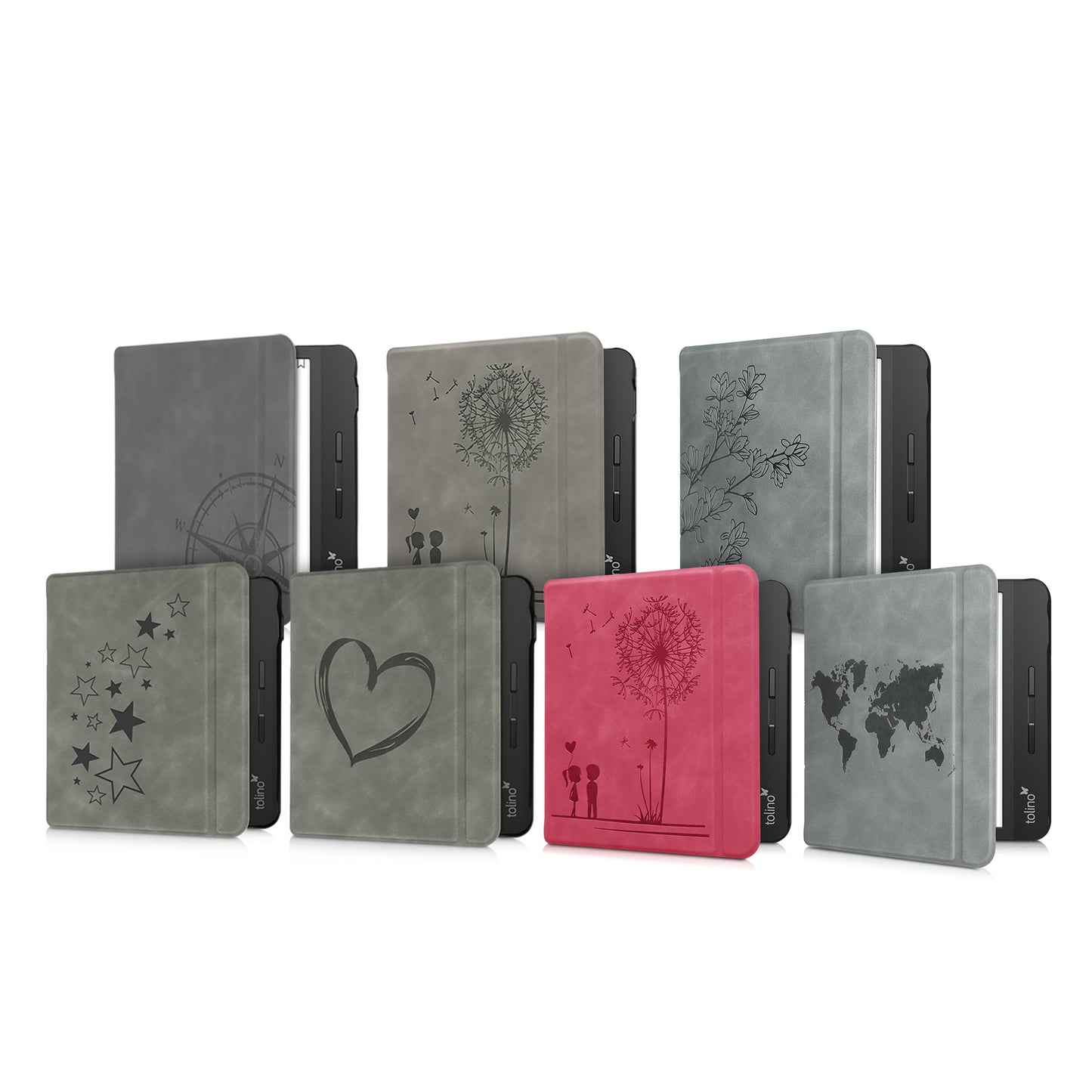kwmobile Case for Tolino Vision 5 - eReader Cover Made of Faux Leather with Auto Sleep Function - Dandelion Love