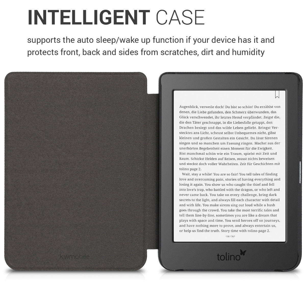 kwmobile Protective Case for Tolino Page 2 Cover - eReader Flip Case with Auto Sleep Function