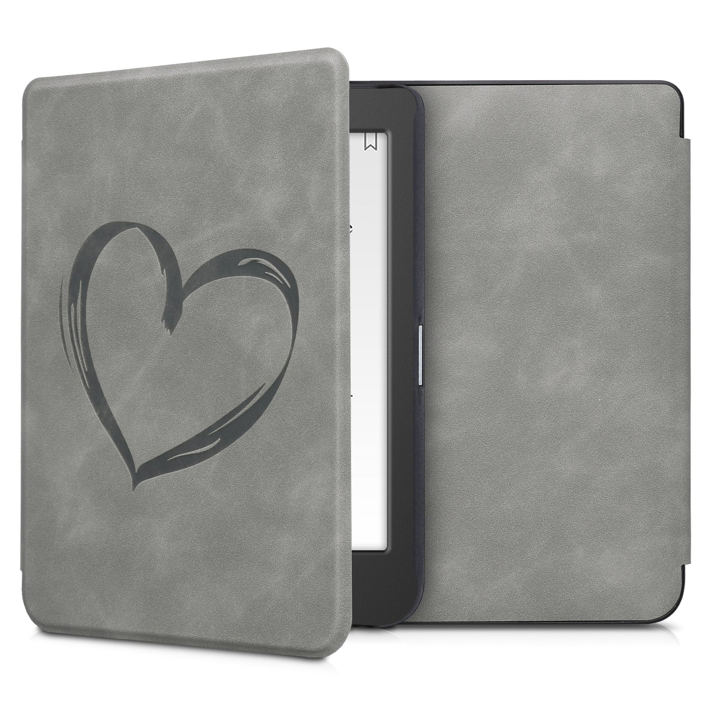 kwmobile Case for Tolino Page 2 Cover - eReader Case made of Faux Leather with Auto Sleep Function - Heart Brush