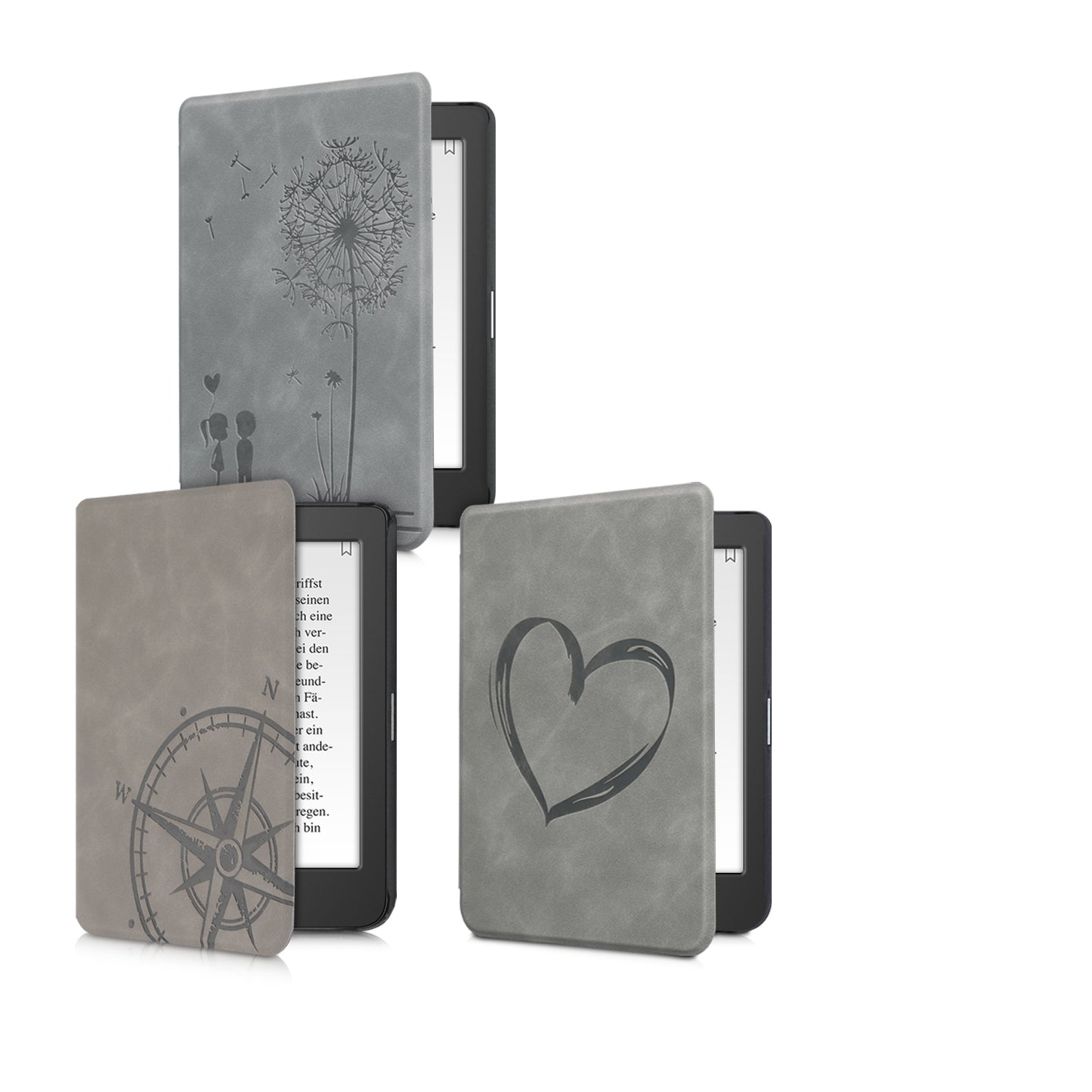 kwmobile Case for Tolino Page 2 Cover - eReader Case made of Faux Leather with Auto Sleep Function - Heart Brush