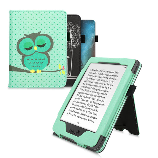 kwmobile Flip Cover kompatibel mit Tolino Page 2 - Hülle mit Handschlaufe Galaxie Baum Wiese Blau Grau Schwarz Blau  [dsg03]