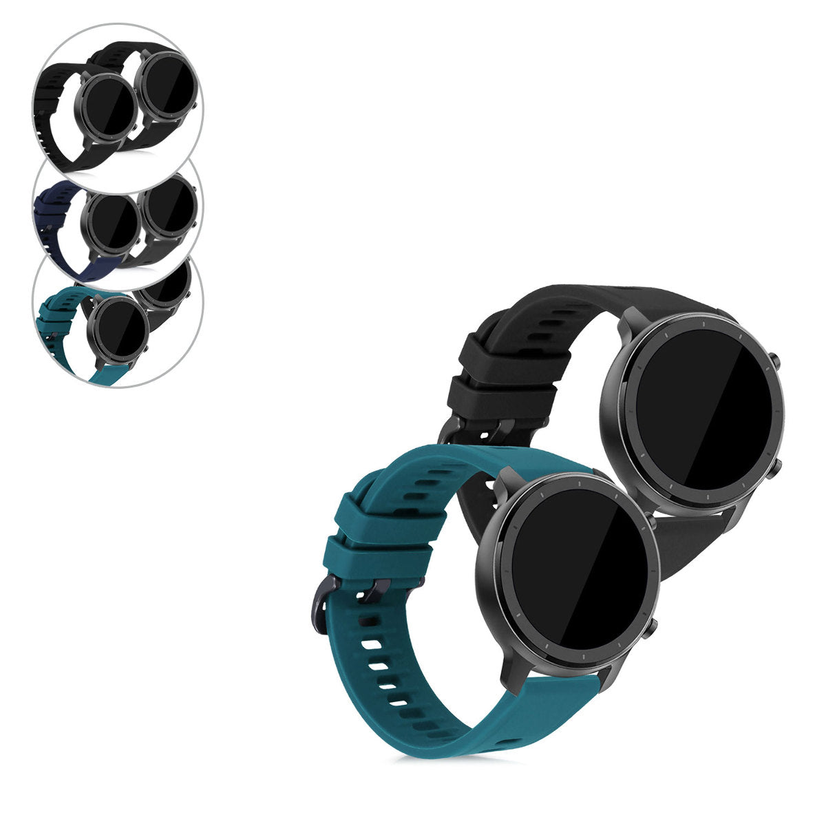 kwmobile 2x Uhrenarmband für Huami Amazfit GTR (42mm) Armband - Fitnesstracker Band Set aus TPU Silikon - Ersatzarmband Smartwatch - Petrol Schwarz Petrol  