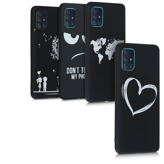 kwmobile Hülle kompatibel mit Samsung Galaxy A51 - Handyhülle Silikon Case - Don't touch my Phone Weiß Schwarz Weiß  [dsg01]