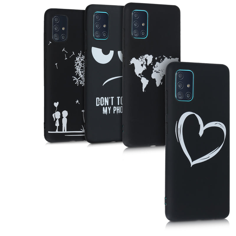 kwmobile Hülle kompatibel mit Samsung Galaxy A51 - Handyhülle Silikon Case - Don't touch my Phone Weiß Schwarz Weiß  [dsg01]