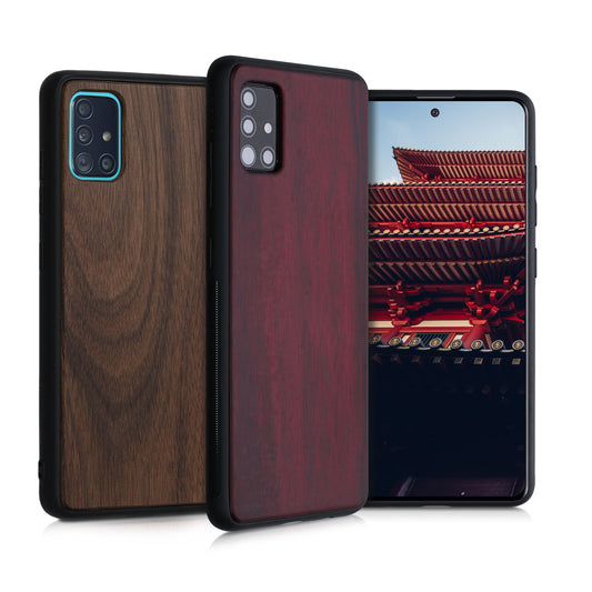 kwmobile Hülle kompatibel mit Samsung Galaxy A51 Hülle - Holz Case - stoßfestes Handy Cover - TPU Handyhülle in Dunkelbraun Dunkelbraun  