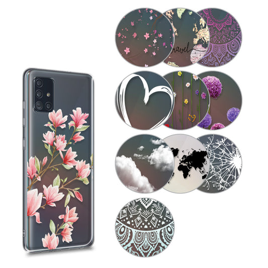 kwmobile Case kompatibel mit Samsung Galaxy A51 - Hülle Silikon transparent Kirschblütenblätter Rosa Dunkelbraun Transparent Rosa  [dsg03]