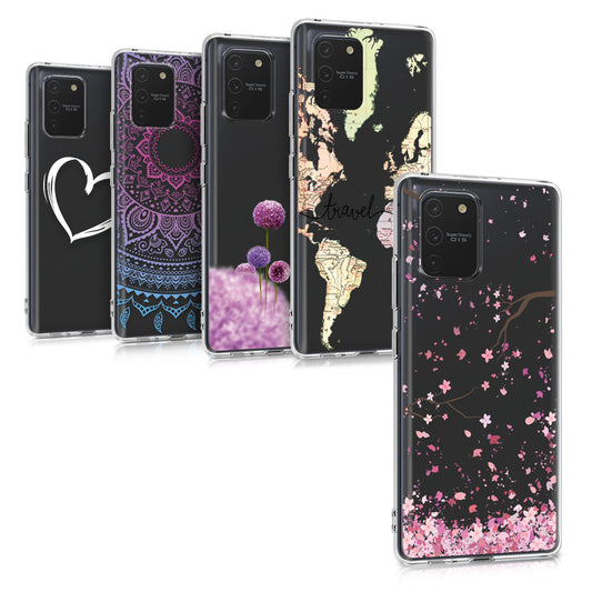 kwmobile Case kompatibel mit Samsung Galaxy S10 Lite - Hülle Silikon transparent Kirschblütenblätter Rosa Dunkelbraun Transparent Rosa  [dsg02]