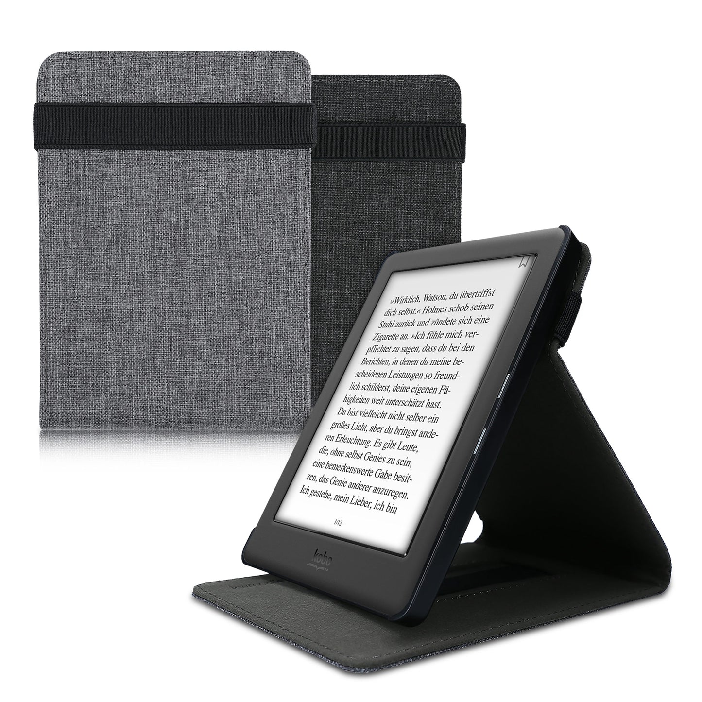 kwmobile Hülle kompatibel mit Kobo Glo HD / Touch 2.0 - mit Handschlaufe und Ständer - e-Reader Schutzhülle in Grau Grau  [dsg02]