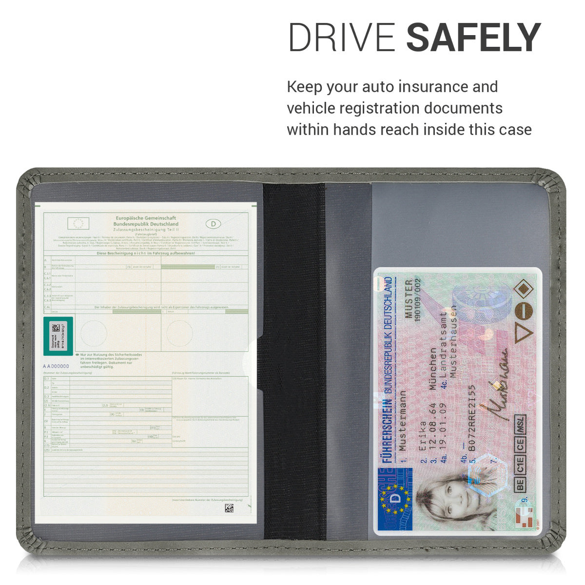 kwmobile Car Registration Holder with Card Slots Faux Leather Case Pouch for Vehicle Registration Document