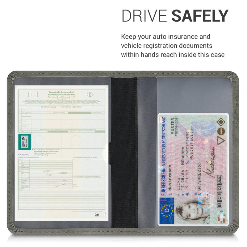 kwmobile Car Registration Holder with Card Slots Faux Leather Case Pouch for Vehicle Registration Document