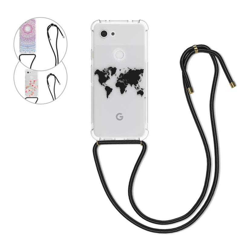 kwmobile Necklace Case kompatibel mit Google Pixel 3a Hülle - Silikon Cover mit Handykette - Rosa Weiß Transparent Magnolien Rosa  [dsg02]