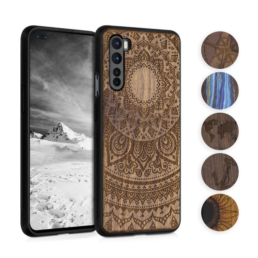 kwmobile Hülle kompatibel mit OnePlus Nord Hülle - Holz Case - Handy Cover - TPU Handyhülle in Dunkelbraun Kompass Vintage Dunkelbraun  [dsg01]