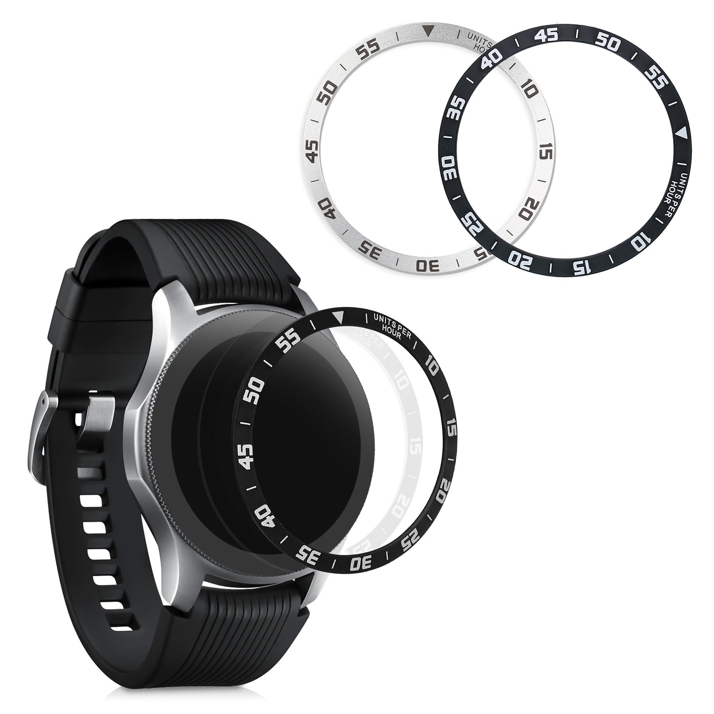 kwmobile Schutzring kompatibel mit Samsung Galaxy Watch (46mm) / Galaxy Gear S3 Frontier & Classic Fitnesstracker - Bezel Ring Lünette in Silber Schwarz Silber  [dsg01]
