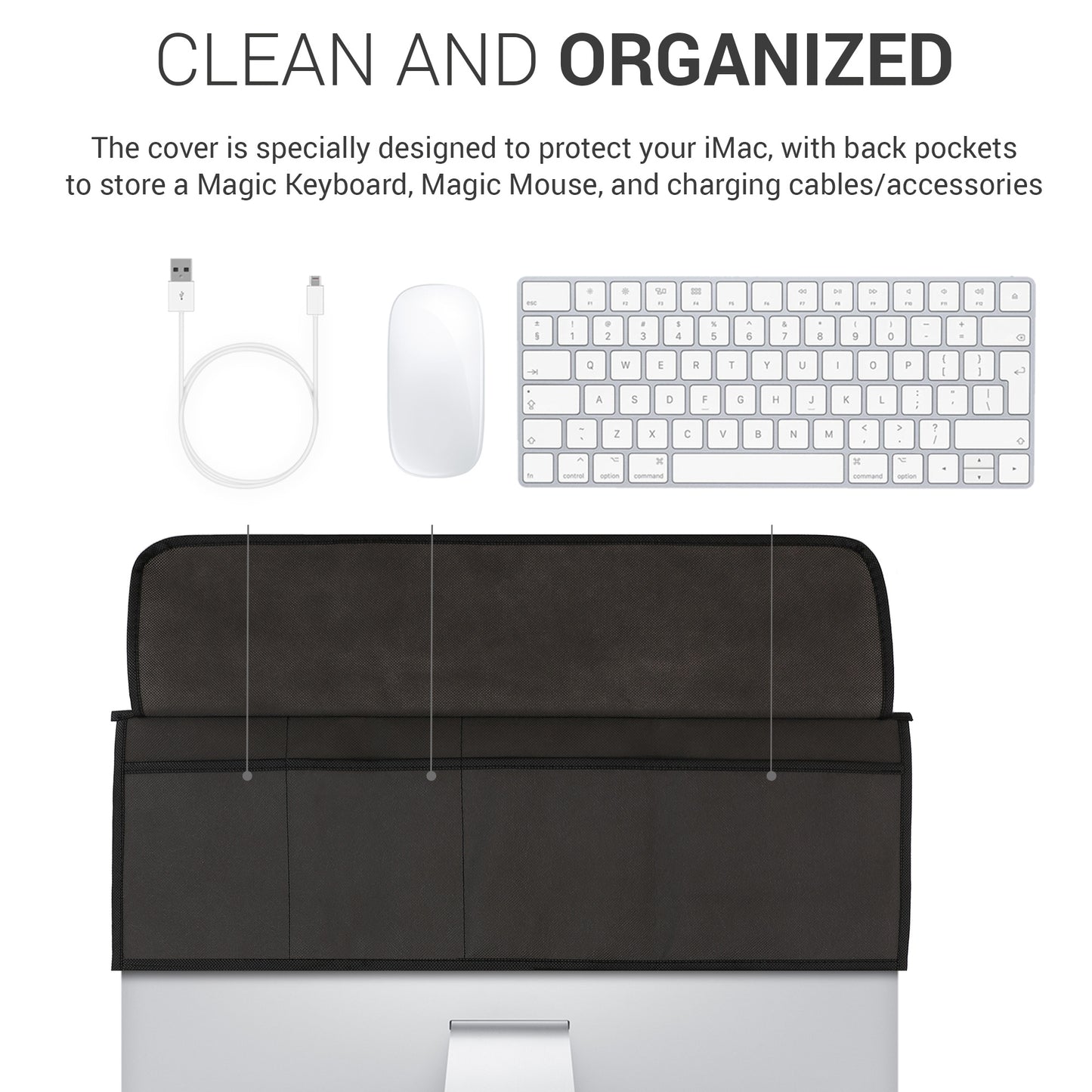 kwmobile Case compatible with Apple iMac 27" / iMac Pro 27" - with Pocket for Apple Magic Keyboard, Magic Mouse and Cable