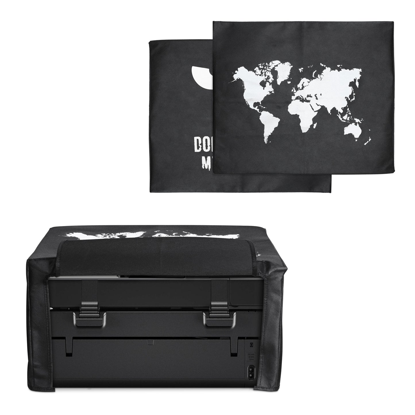 kwmobile Cover kompatibel mit HP OfficeJet 5230 / 5232 - Tasche Hülle Drucker - Staubschutzhülle Schutzhaube Schutzhülle - Weiß Schwarz Travel Umriss Weiß  [dsg02]