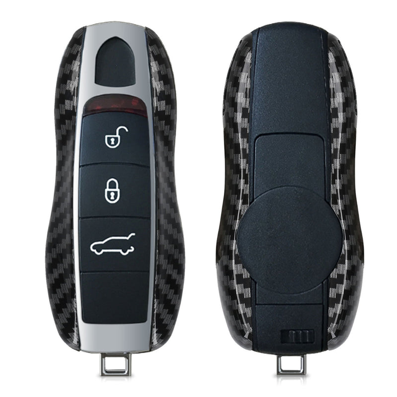 kwmobile Autoschlüssel Hülle kompatibel mit Porsche 3-Tasten Autoschlüssel (nur Keyless) - Hardcover Schutzhülle Schlüsselhülle Cover Carbon Schwarz Schwarz  [dsg01]