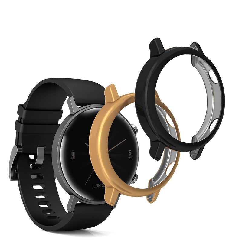 kwmobile 2x Schutzhülle kompatibel mit Huawei Watch GT2 (42mm) Hülle - Fullbody Cover Set aus Silikon - Transparent Rosegold Transparent  [dsg04]