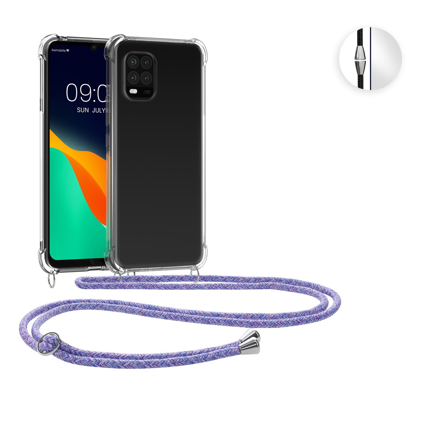 kwmobile Necklace Case kompatibel mit Xiaomi Mi 10 Lite (5G) Hülle - Silikon Cover mit Handykette - Band Handyhülle Schwarz Transparent Schwarz  