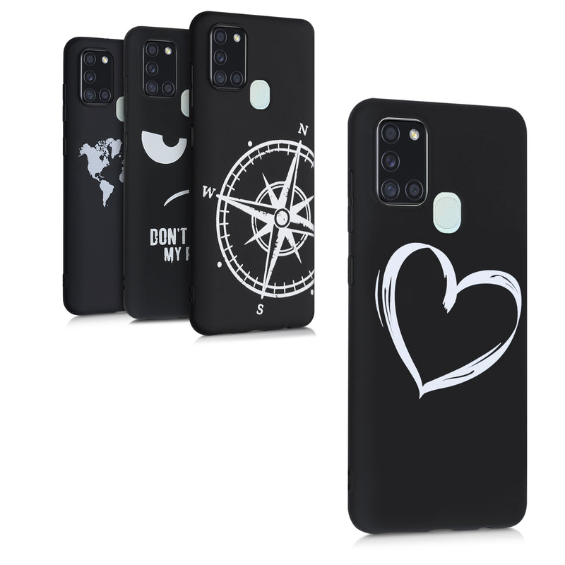 kwmobile Hülle kompatibel mit Samsung Galaxy A21s - Handyhülle Silikon Case - Don't touch my Phone Weiß Schwarz Weiß  [dsg01]