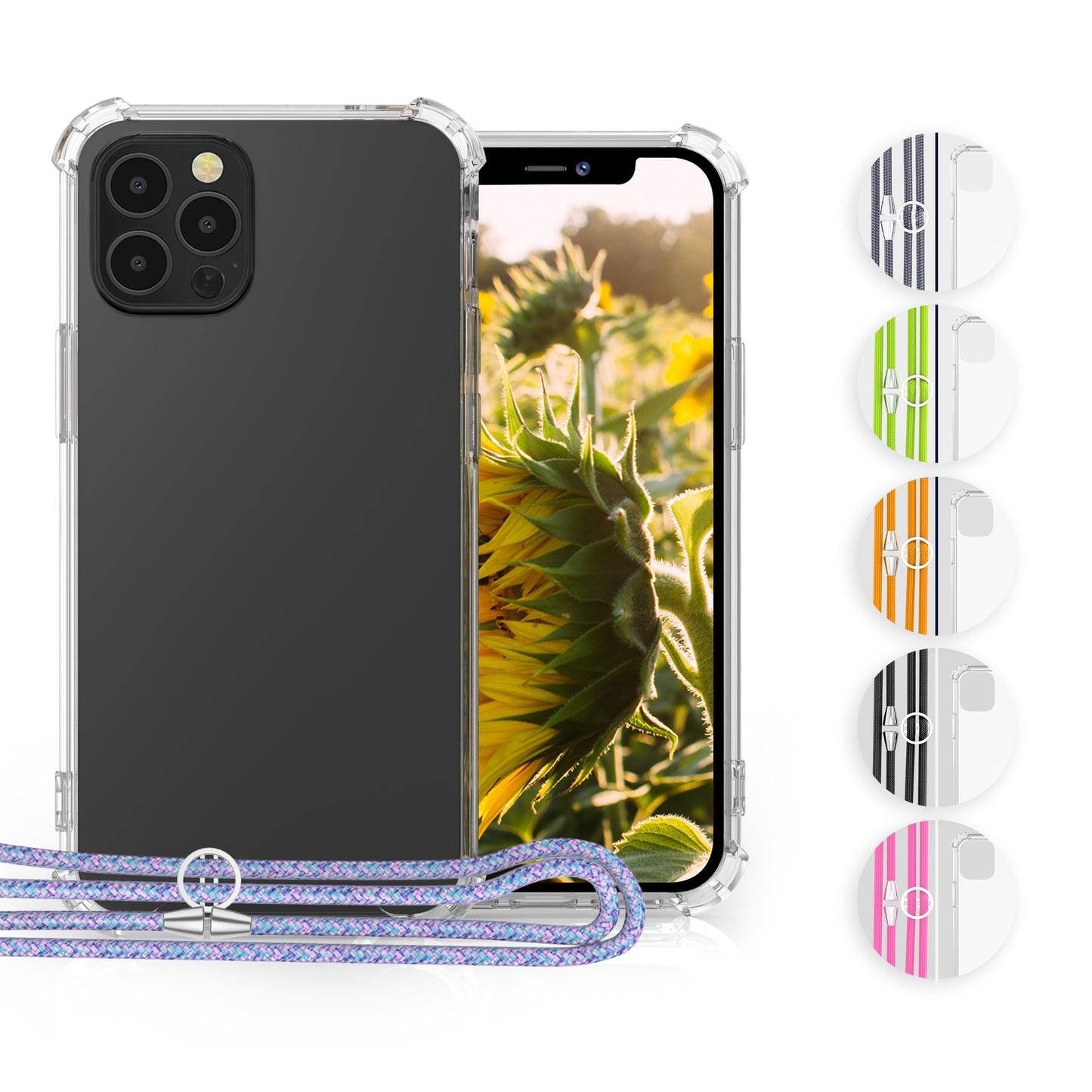 kwmobile Necklace Case kompatibel mit Apple iPhone 12 / iPhone 12 Pro Hülle - Silikon Cover mit Handykette - Band Handyhülle Schwarz Transparent Schwarz  