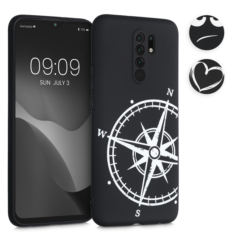 kwmobile Hülle kompatibel mit Xiaomi Redmi 9 - Handyhülle Silikon Case - Neugierige Katze Schwarz Weiß Schwarz  [dsg04]