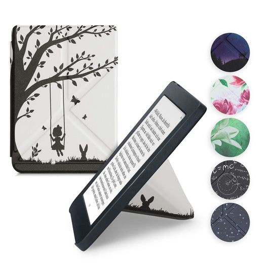 kwmobile Schutzhülle kompatibel mit Kobo Nia - Hülle Kunstleder - eReader Cover Case - Magnolien Taupe Weiß Dunkelgrau Taupe  [dsg02]