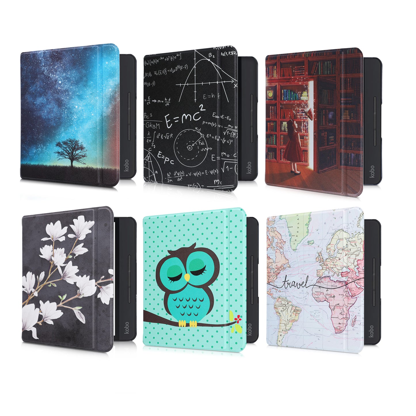 kwmobile Klapphülle kompatibel mit Kobo Forma Hülle - eReader Case - Magnolien Taupe Weiß Dunkelgrau Taupe  [dsg02]