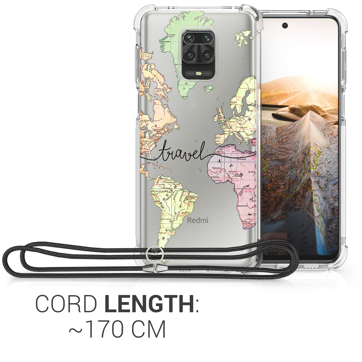 kwmobile Necklace Case compatible with Xiaomi Redmi Note 9S / 9 Pro / 9 Pro Max Case Silicone Cover with Lanyard Transparent Jungle