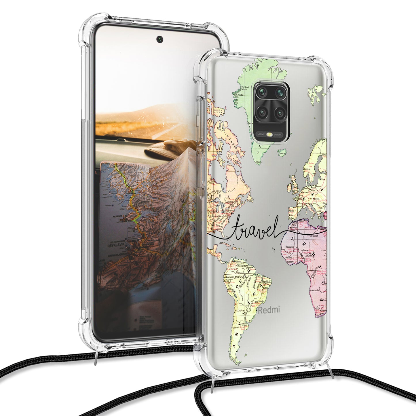 kwmobile Necklace Case compatible with Xiaomi Redmi Note 9S / 9 Pro / 9 Pro Max Case Silicone Cover with Lanyard Transparent Jungle