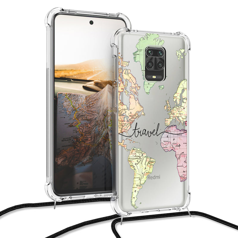 kwmobile Necklace Case compatible with Xiaomi Redmi Note 9S / 9 Pro / 9 Pro Max Case Silicone Cover with Lanyard Transparent Jungle