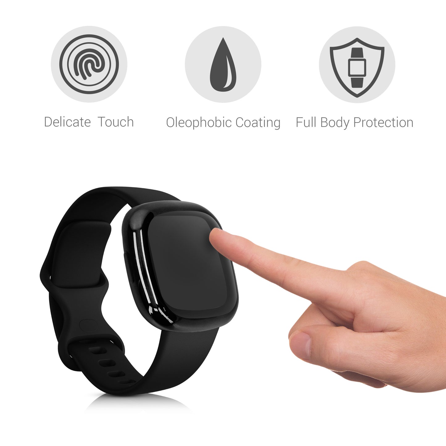 kwmobile Protective Case for Fitbit Versa 3 / Sense Full Body Display Cover Set