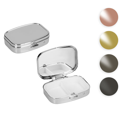 kwmobile 2x Edelstahl Tablettenbox mit 2 Fächern - 5,5 x 4 x 1,5cm - Pillendose klein Tablettendose - Tragbare Pillenbox Metall Medikamentenbox Dose in Silber Rosegold Silber  [dsg08]
