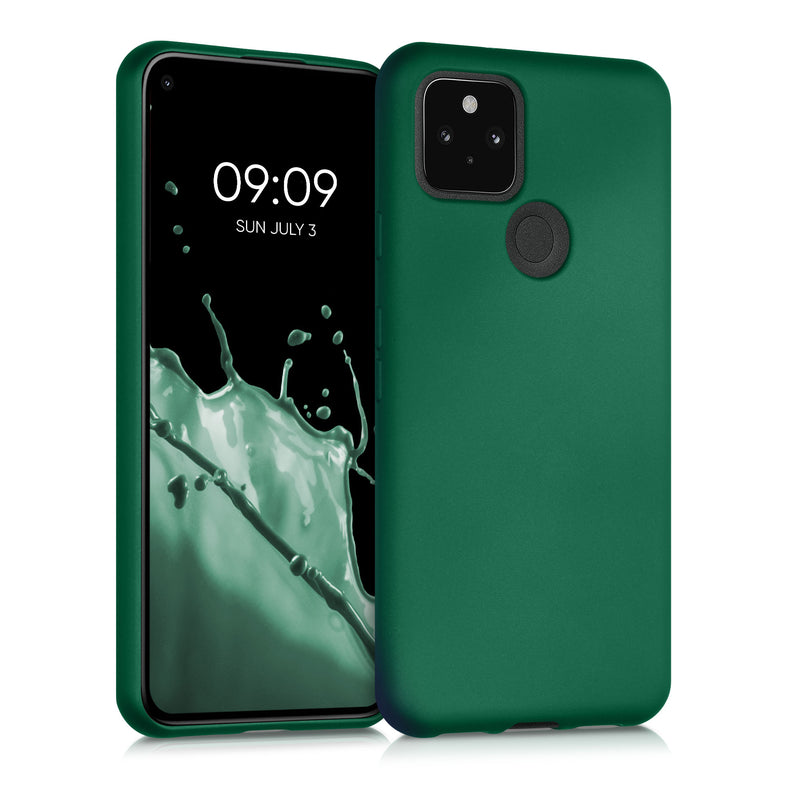 kwmobile Case kompatibel mit Google Pixel 5 Hülle - Schutzhülle aus Silikon metallisch schimmernd - Handyhülle Metallic Dunkelgrün Metallic Dunkelgrün  