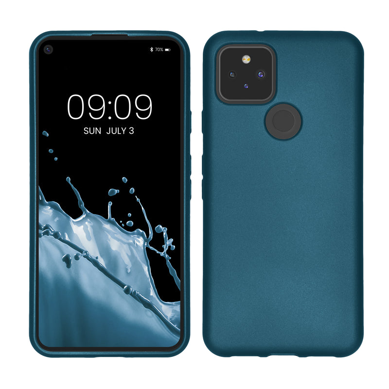 kwmobile Case kompatibel mit Google Pixel 5 Hülle - Schutzhülle aus Silikon metallisch schimmernd - Handyhülle Metallic Karibikblau Metallic Karibikblau  