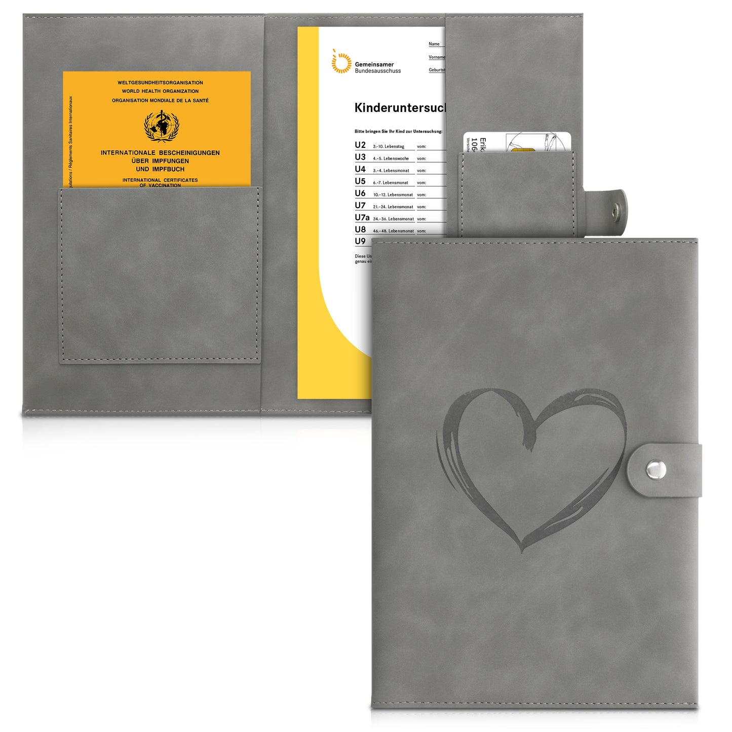 kwmobile Faux Leather Cover for German Child Health Record - Child Health Record Cover and Vaccination Card Holder - Additional Pockets - Cover