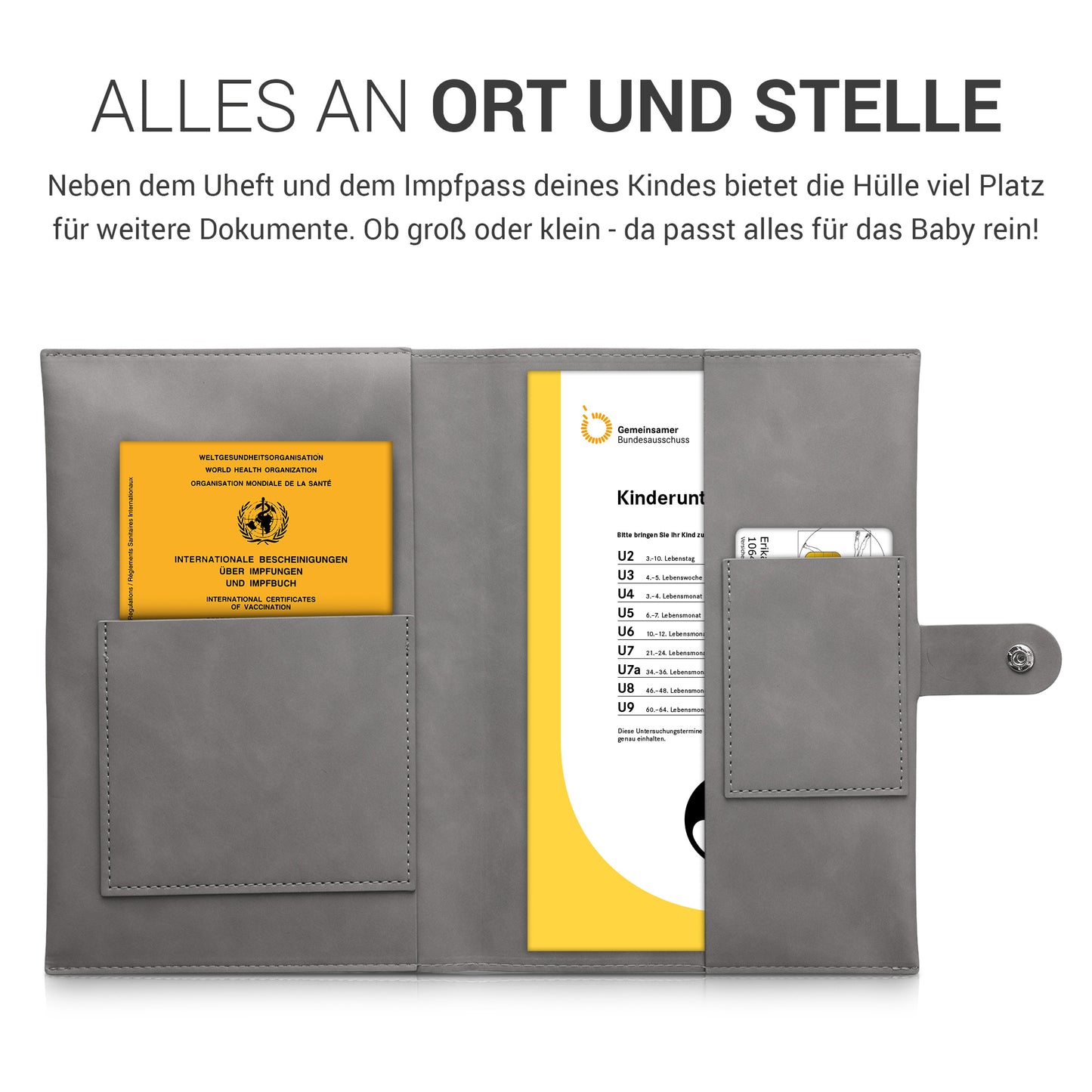 kwmobile Faux Leather Cover for German Child Health Record - Child Health Record Cover and Vaccination Card Holder - Additional Pockets - Cover