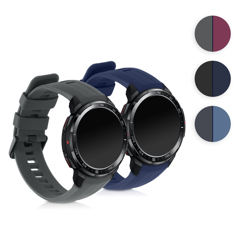 kwmobile 2x Sportarmband kompatibel mit HONOR Watch GS Pro Armband - Fitnesstracker Band Set aus TPU Silikon Dunkelblau  [dsg03]