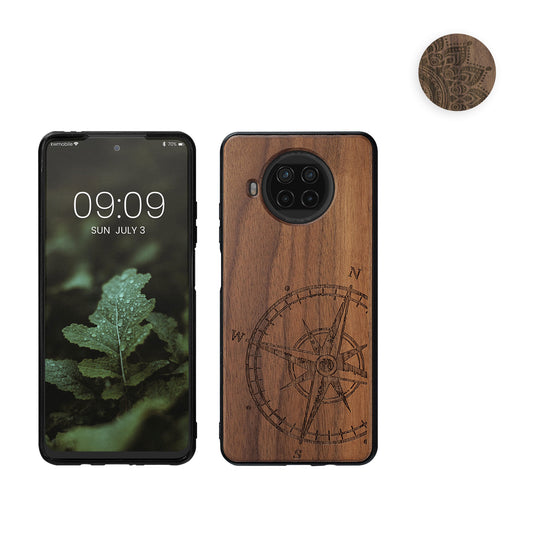 kwmobile Hülle kompatibel mit Xiaomi Mi 10T Lite Hülle - Holz Case - Handy Cover - TPU Handyhülle in Dunkelbraun Aufgehende Sonne Dunkelbraun  [dsg02]