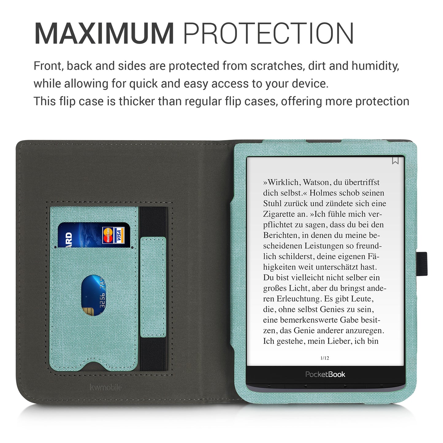 kwmobile Case Compatible with Pocketbook InkPad 3 / 3 Pro / Color / Vivlio InkPad 3 Case - Flip Case with Hand Strap - Faux Leather Cover
