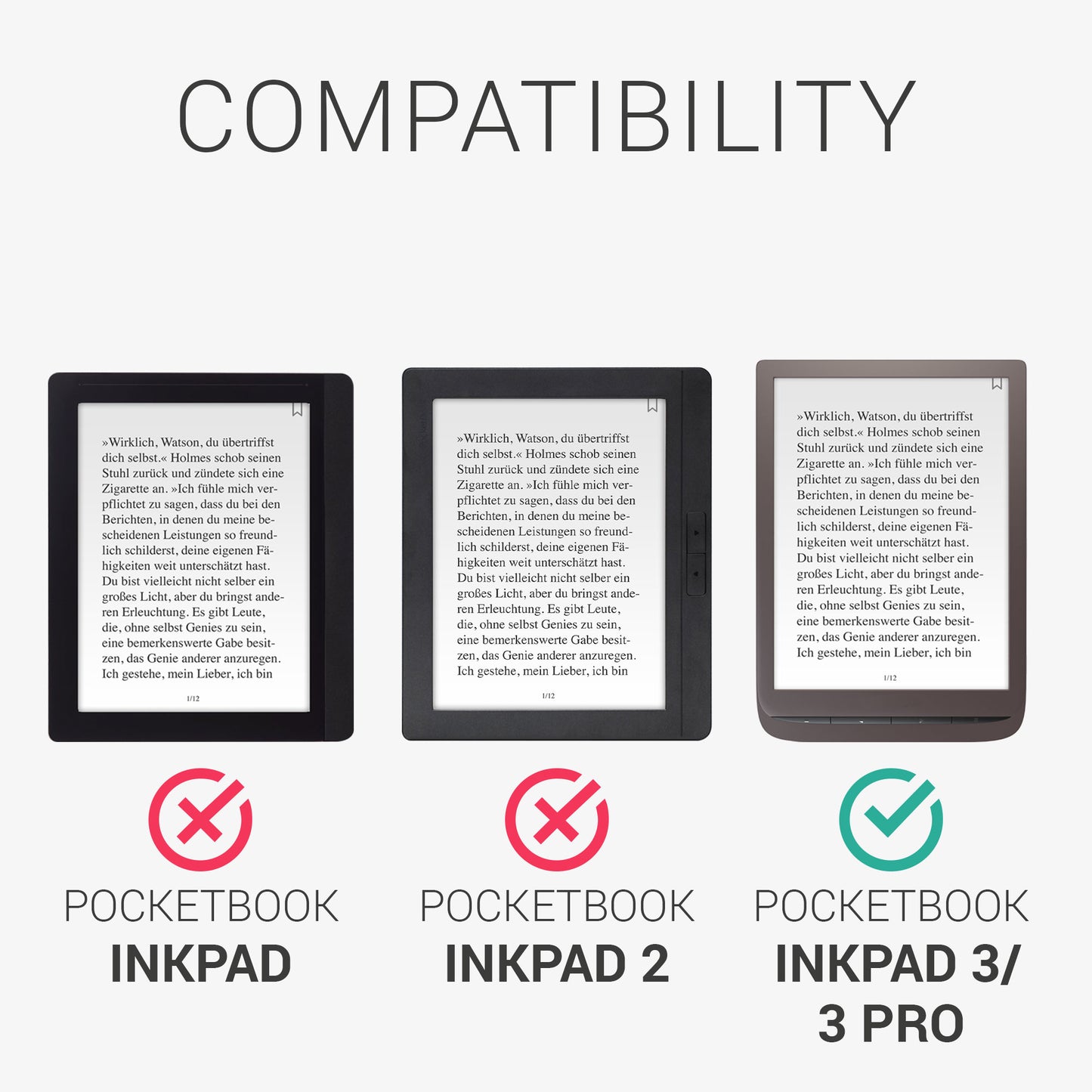 kwmobile Case Compatible with Pocketbook InkPad 3 / 3 Pro / Color / Vivlio InkPad 3 Case - Flip Case with Hand Strap - Faux Leather Cover
