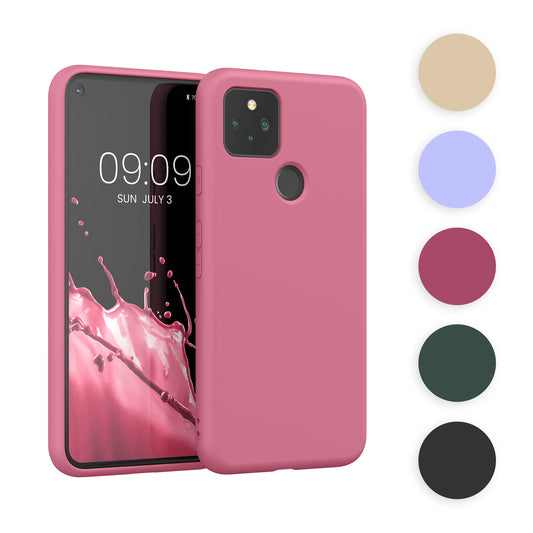 kwmobile Hülle kompatibel mit Google Pixel 5 Hülle - gummierte TPU Silikon Handyhülle - Schutzhülle für kabelloses Laden - Case in Winter Rose Winter Rose  