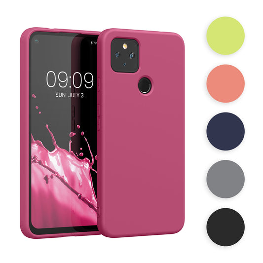 kwmobile Hülle kompatibel mit Google Pixel 4a 5G Hülle - gummierte TPU Silikon Handyhülle - Schutzhülle für kabelloses Laden - Case in Strahlend Gelb Strahlend Gelb  